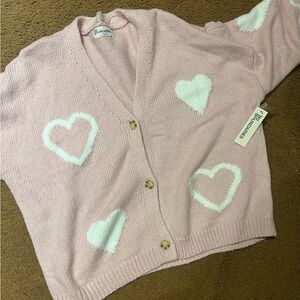 No Boundaries Pink Cardigan with White Hearts